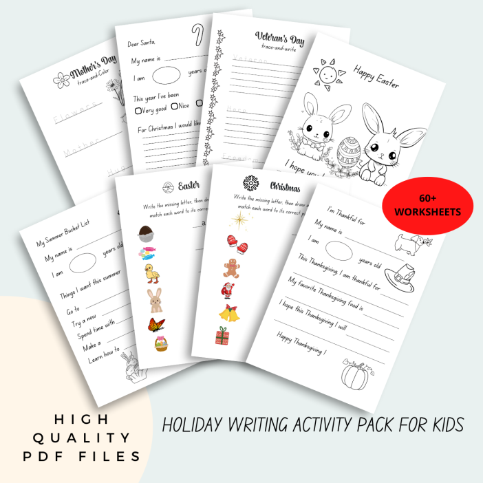 Coloring  and writing Holiday activity pack